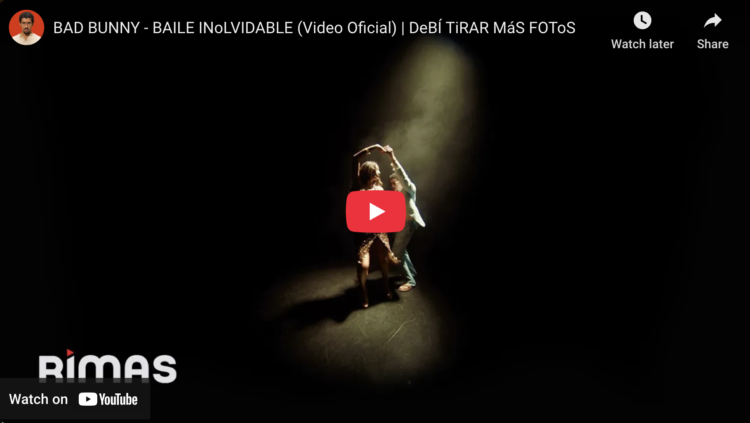 Screenshot of a Bad Bunny video on YouTube